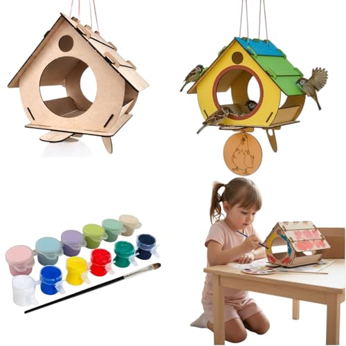 BAGJI TOYS Bird House Kits for Kids Ages 4-8, Wooden DIY Birdhouse Kit, Outdoor Woodworking Crafts Freestyle Painting, Bird Houses for Outside with Paints & Brushes, Boy Girl Gift Christmas