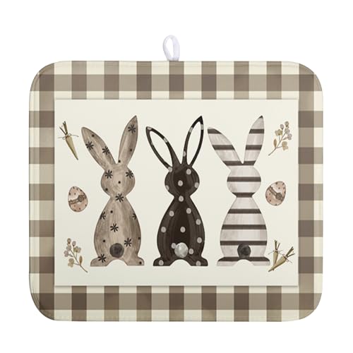 Easter Dish Drying Mat for Counter Bufflao Plaids Bunny Dish Mat Cute Rabbits Eggs Carrot Absorbent Microfiber Dish Draining Mat Reusable Dishes Pad Large 16x18 In - color: Easter Rabbit Bunny, size: 16" x 18"