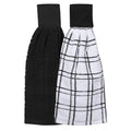 Ritz Premium 100% Cotton Solid and Multi Check Kitchen Tie Towel, Absorbent, Super Soft, and Fast Drying Hang Towel, Set of Two, Black - color: Black, size: Solid & Multi Check - 2 Piece
