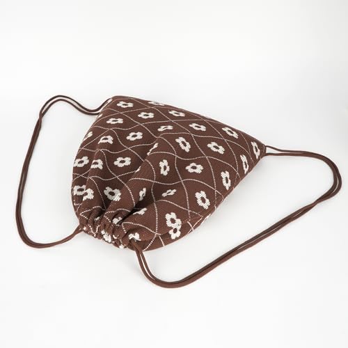 Lobagve Drawstring Backpack Boho Purse Leisure Daypack Yoga Sport String Bag - color: Flower—dark Red&khaki