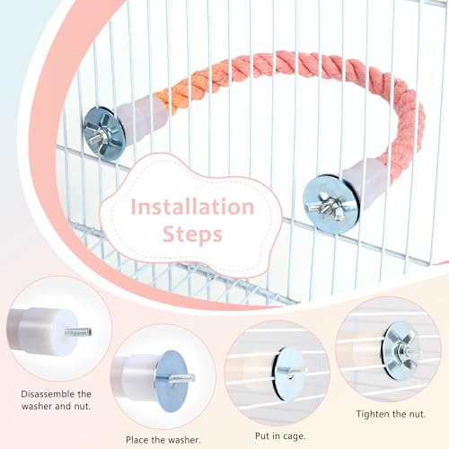 2pcs Gradient Bendable Bird Rope Perch Stands Flexible Bird Cage Climbing Rope Toys Accessories of 26mm Screw for Cockatiels Lovebird Parakeet Budgies Sugar Gliders Hemp Swing (14"+31.5") - size: 1 Short + 1 Long