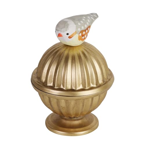 Gold Candy Jar Kitchen Canister, with Wood Bird Handle | for Countertop, Decorative Dog Treat Storage