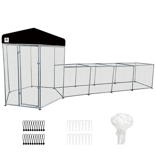 Hexagonal Metal Chicken coop with Cover for Yard, 19x6x7.5ft Large Chicken Run for 10 Chickens, Walk-in and Weatherproof Design Duck Pen, Thickened Black UV Protection Cover - size: 228.0"L x 90.0"W x 71.0"H