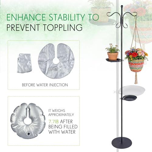 1 Set Upgraded 75.9" Shepherds Hook for Bird Feeder, Hanging Plant Wind Chime Stand, Metal Adjustable Standing Pole Holder for Indoor Outdoor, with 2 Rack & Weight Bag (2 Hooks) - style: 2 Hooks
