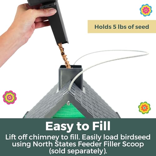 North States Village Collection - Fiesta Green Cottage Bird Feeder: Hanging Bird Feeder for Outdoors, Holds 5 Pounds of Seed - color: Fiesta Green