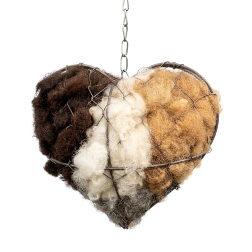 Bird Nesting Heart with Refillable Alpaca Fiber and Cotton Weather-Resistant Iron Frame Nesting Material Holder for Wild Birds Hummingbirds Garden Hanging Bird House Winter Shelter Decor Gift