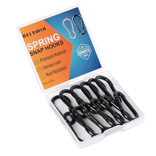 DELSWIN 12 Pcs Small Carabiner Clips Mini Carabiners, Black | 1.57 Inch Sping Snap Hooks Heavy Duty Quick Link for Keychain, Key Ring Clips, Bird Feeders, Dog Leash, 110 lbs - color: M4 (1.57Inch)-12Pcs