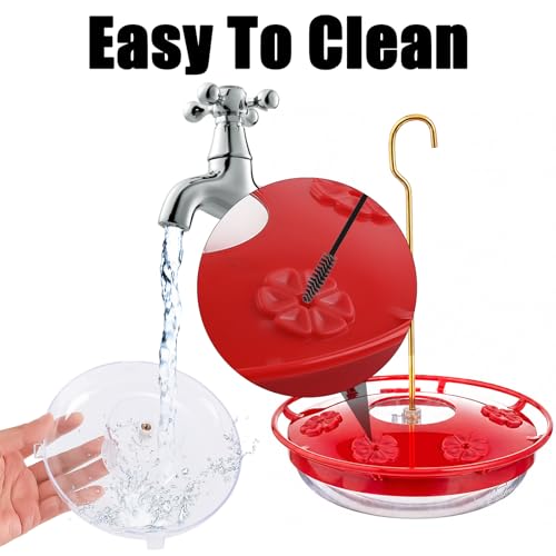 Hummingbird Feeders for Outdoors,16oz Leak-Proof Dish-Style Nectar Feeder Built-in Ant Moat, 5 Feeding Ports, Wide Mouth Easy Clean, BPA-Free Garden Decor Gifts - size: 1 Pack