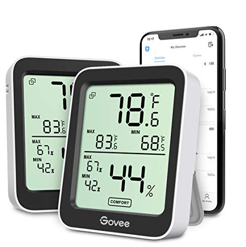 Govee Indoor Hygrometer Thermometer 2Pack H5075 with Bluetooth App Control | Room Temperature Humidity Meter, 164ft Remote Monitor, Smart Alerts, 2 Years Data Storage Export, for Bedroom Wine Cellar - color: Black, size: 2 Pack