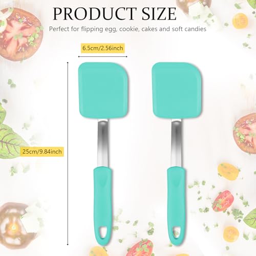 Silicone Cookie Spatula Turner 2 Pack Mini Brownie Spatula Flexible Kitchen Small Silicone Turner for Nonstick Cookware Heat Resistant No Scratch Flipper for Egg(Solid Flat,Green) - color: Green
