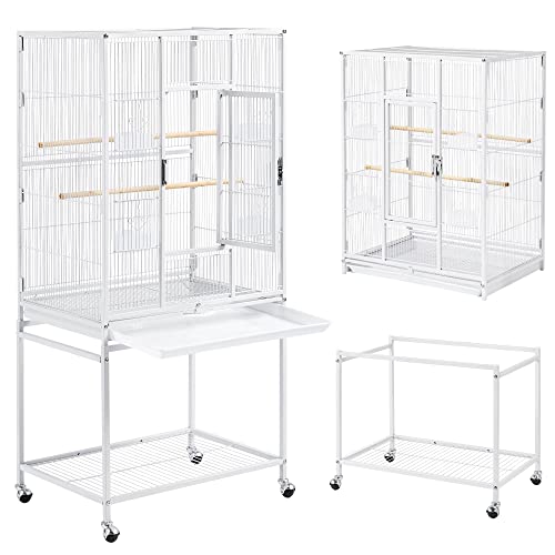 Yaheetech 54" Large Flight Bird Cage for Parrots Macaw Cockatiels Sun Parakeets Lovebird Green Cheek Conures African Grey Small Quaker Amazon Parrots with Rolling Stand, White - color: White