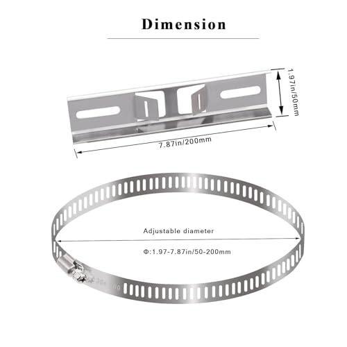 smseace Pole Mounting Kits,304 Stainless Steel(7.9 x 1.9inch) 200x50mm Brackets with Adjustable 50-200mm Clamp,Used for Circuit Breaker Box,Outdoor Waterproof Junction Box and Electrical Boxes - size: 7.9 x 1.9inch