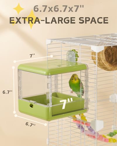 septillar Bird Feeder and Bath for Cage, Hanging Bird Bathtub Bath Shower Box Bowl, Bird Cage Accessories Suitable for Small Medium Birds, Parrots, Lovebirds, Finches, Parakeets, Mannikin (Green) - color: Green