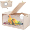 Rypet Parakeet Nesting Box, Cockatiel Bird Nest Box with Perch(M) | Wood Bird Cage House, Transparent Thwartwise Design, Warm & Durable for Cockatiel Lovebirds Budgie Finch Parrotlets Canary - size: Medium