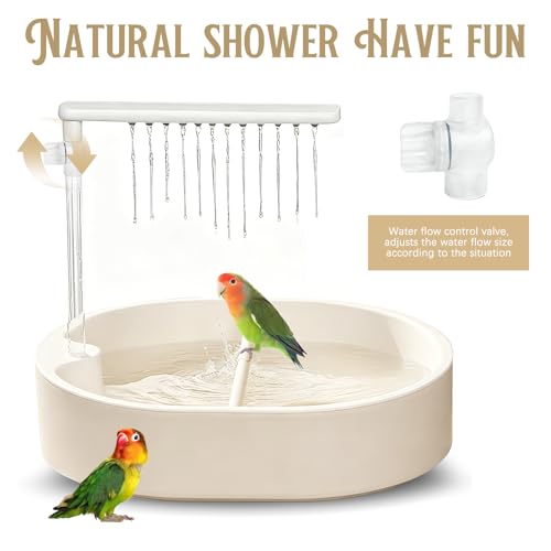 Parrot Bathtub Bird Automatic Bath Shower,Large Bird Shower Fountain Indoor Bathtub with Running Water, Contains USB and Pump,for Pet Birds, African Grey, Cockatiel, Conure, Budgie, Lovebird(Beige) - color: Beige