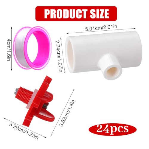 24 Pack Horizontal Chicken Water Nipples with 1/2" PVC Tee Fittings, Automatic Leak-Proof Poultry Waterer, Easy Install Gravity-Fed Side Mount Chicken Water Feeder for Coop