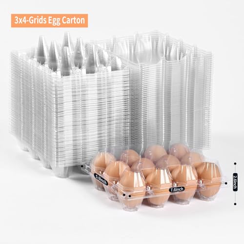 3 * 4 grid large plastic Egg Carton,fit into 2.5 oz of egg (100 pc) | (3*4)12 grid Reusable Eggs Carton，Disposable Large Clear Plastic Egg Carton,egg cartons cheap bulk，for Family, Farm, Markets - size: 3x4 12 Large Egg Carton, 100 pieces