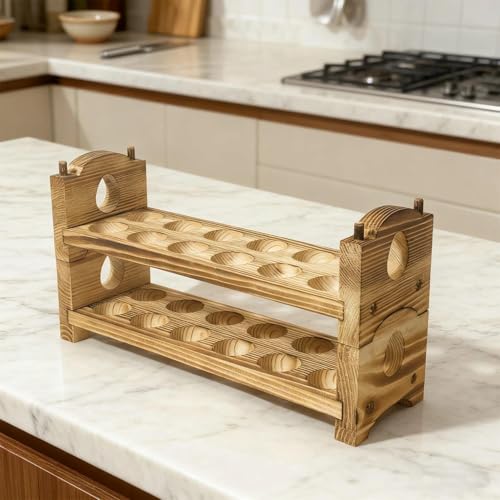 Egg Holder Countertop - Wooden Fresh Eggs Storage for Counter - Pine Wood Egg Organizer Tray Racks - size: 2A