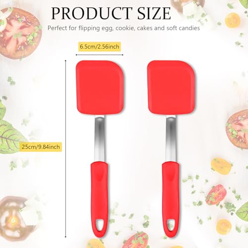 Silicone Cookie Spatula Turner 2 Pack Mini Brownie Spatula Flexible Kitchen Small Silicone Turner for Nonstick Cookware Heat Resistant No Scratch Flipper for Egg(Solid Flat,Red) - color: Red