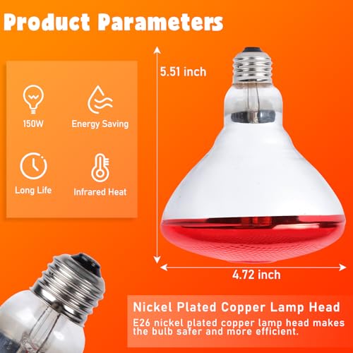 LUCKY HERP Heat Lamp Bulbs for Chickens, 150W Infrared Heat Lamp 1 Pack, Red Heat Lamp Bulbs for Reptiles, Pets, Brooder Coop and Poultry - style: 150 Watts 1 PACK