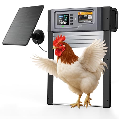 Automatic Chicken Coop Door, Solar Powered Roll-Up Chicken Door with Light Sensor, Timer & Manual Mode, 2500mAh Battery, USB-C Backup, Aluminum Frame, Anti-Pinch, for Chicken Coop Size:13.2''x8.9''