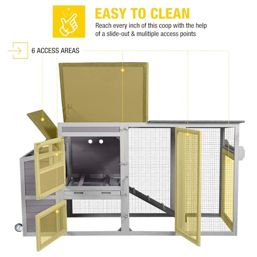 Aivituvin Chicken Coop Mobile, Chicken House with Wheels, Wooden Hen House Poultry Cage with Nest Box and Large Run -78in - color: Grey+White