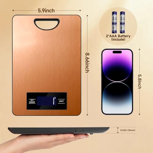 Food Scale, Digital Kitchen Scale with Hanging Loop, 11lb Baking Scale | 1g Accuracy, g/oz,etc.5 Unit Conversion, Tare Function, Fingerprint-Resistant Steel, Suitable for Cooking, Baking ,Meal Prep - color: Rose Gold