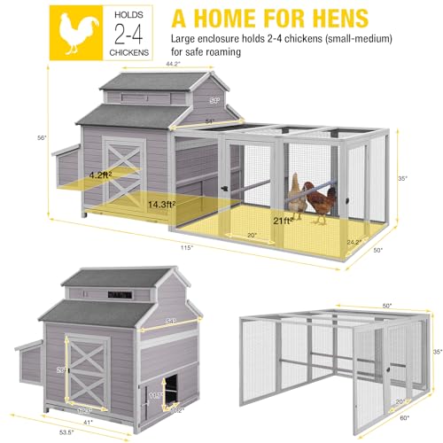 Aivituvin Chicken Coop Large 115" Wooden Chicken House with Run for 8-10 Chickens, Duck House Outdoor Poultry Cage with Nesting Box, Removable Tray, Waterproof Roof, Secure Hen House - size: 115.0"L x 54.0"W x 56.0"H