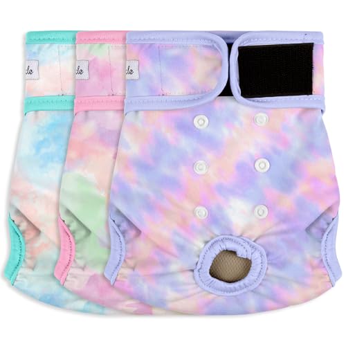 3 Pack Female Dog Diapers - Reusable Diapers for Doggie in Heat - Highly Absorbent Dog Diapers Female for Pet Incontinence with Adjustable Snaps (Tie Dye, S) - color: Tie Dye, size: Small（New Born-11.5“Waist）