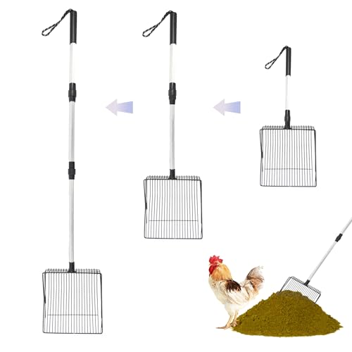 LUSTERING Chicken Poop Scooper, Chicken Coop Accessories, Detachable Chicken Poop Cleaning Tools,Chicken Accessories Poop Shovel for Chicken Coop Cleaning Supplies,(23 to 43.3inches) (Stainless Steel)