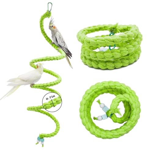 Spiral Rope Perch & Swing - Bird Cage Stand Pole Accessory - Climbing Toy for Parakeets, Budgies, Lovebirds & Cockatiels - color: Green, size: 78.7 inches