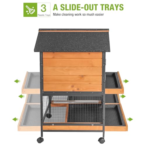 GUTINNEEN Rabbit Hutch with Chew-Resistant Metal Frame Indoor Bunny Cage Outdoor Rabbit Cage with Wheels and Leakproof Tray - color: Wooden Brown