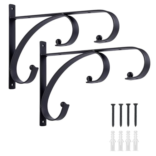 Plant Hangers Outdoor Indoor, 10 Inch Hanging Plant Brackets 2/4 Pack, Decorative Iron Plant Hooks for Hanging Plants, Bird Feeders, Wind Chimes, Flower Baskets - size: 10in