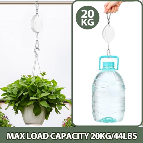 Leinuosen 4 Pack Upgraded Plant Pulleys for Hanging Plants Heavy Duty Retractable Plant Hanger, 304 Stainless Steel Rope Adjustable Climbing Hook for Garden Baskets Pots, Birds Feeder (White) - color: White