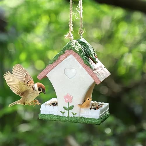 Bird Feeder House,Outdoor Hanging Bird's Nest, Hummingbird Houses,Wooden Fence Design, Butterfly and Bird Accents,Outdoor Hanging Design (Floral Pattern) - style: Floral pattern