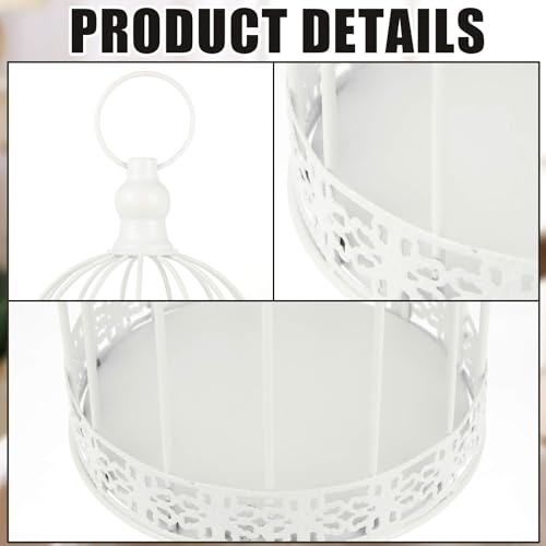 Sliner 4 Pcs Decorative Bird Cages for Centerpiece Metal Vintage Hanging Lantern Bird Cage Birdcage Candle Lanterns Weddings Home Living Room Porch Office Decoration(White) - color: White