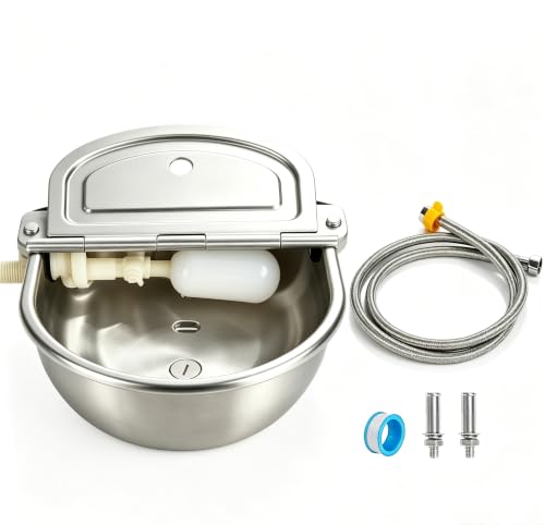 Automatic Chicken Waterer Stainless Steel with Drainage Hole | with Float Valve, Extended Pipe, Replacement Valve, Outdoor Auto Self Filling Water Bowl for Chicken,Duck,Poultry