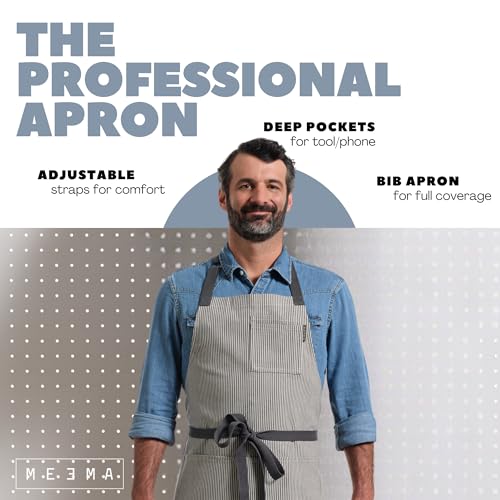 Chef Aprons for Women with Pockets, Adjustable Bib Aprons for Cooking - color: Charcoal Pinstriped
