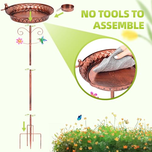 Metal Bird Bath for Outside, 40 Inch Tall Standing Bird Baths Bowl with Detachable Birds Feeder, Heavy Duty Birdbaths for Outdoors, Garden Yard Decor, Copper - size: 40''