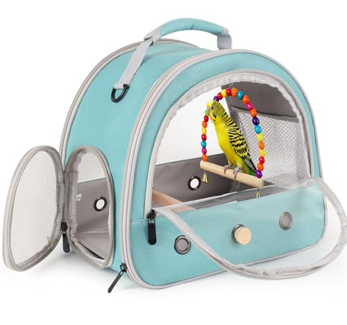 Portable Parrot Travel Cage Carrier with Small Swing Toy&Cage Colorful Toys Set Small Bird Parakeet Bag with Standing Perch Bird Carry Transport Bag (Green, Carreir/Swing) - color: Green, size: 12.0"L x 7.0"W x 12.0"H