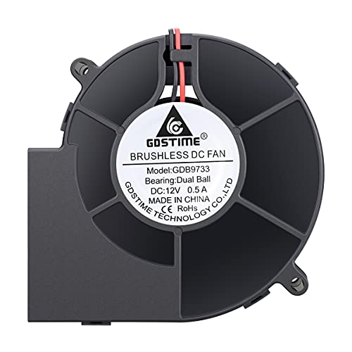 GDSTIME 97mm x 33mm 12V DC Blower w/Speed Controller 110V 120V AC Powered | Dual Ball Bearing, Small Brushless, Squirrel Cage, Centrifugal Fan, for DIY Cooling Ventilation Exhaust Projects - 9733 - size: 97x33mm
