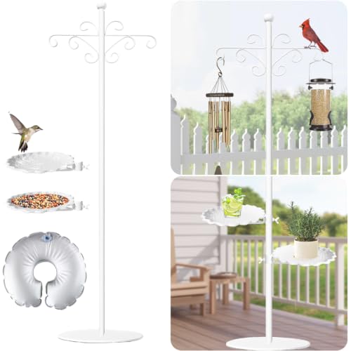 74.5" Shepherd's Hook Stand，Bird Feeder，Wind Chime, Waterproof Metal & Adjustable-Height Pole Holder for Lantern ，Hanging Plants Indoor & Outdoor（2 Placement Racks - color: White