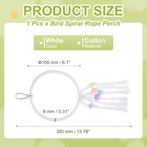 Bird Rope Perch Swing, Rope Ring Perch Standing Pole Accessory Climbing Swing Paw Grinding 13.7 Inch, (White) Intended for Parrot/Parakeet/Budgies/Cockatiels/Lovebirds - color: White, size: 13.7 Inch