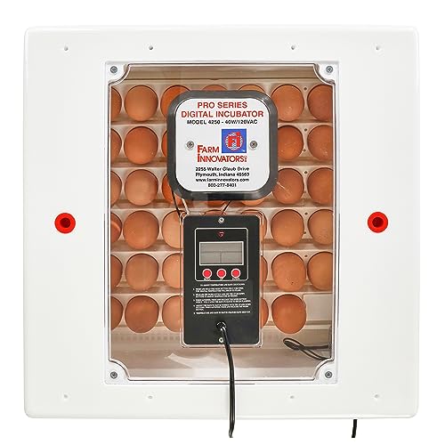 Farm Innovators Egg Incubator with Automatic Egg Turning & Humidity Control, Egg Candler w/Digital LCD Display for Improved Hatching, 3 Pack, White