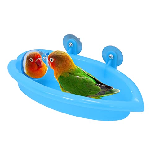 Wontee Bird Bath with Mirror for Small Birds Budgie Parakeet Cage, Blue (A) | Mirror design for fun & stimulation, easy to install and clean, stable, 7.4x3.9x1.4 inch size for budgies/canaries/finches - color: Blue (A)