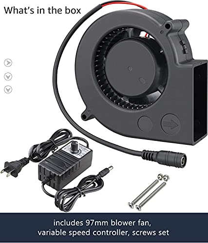 GDSTIME 97mm x 33mm 12V DC Blower w/Speed Controller 110V 120V AC Powered | Dual Ball Bearing, Small Brushless, Squirrel Cage, Centrifugal Fan, for DIY Cooling Ventilation Exhaust Projects - 9733 - size: 97x33mm