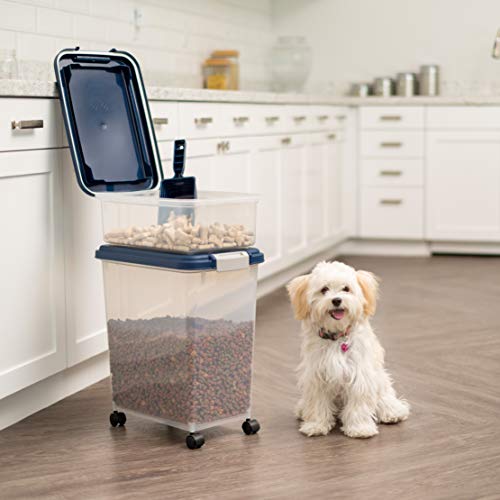 IRIS USA Dog Food Storage Container, Up to 30+11 lbs, Gray/Dark Gray | Made in the USA, Includes 2-Cup Scoop & Wheels, Airtight Seal, BPA-Free, Bird Seed, Cat food, Cat Litter, Treats, Toys - color: Navy