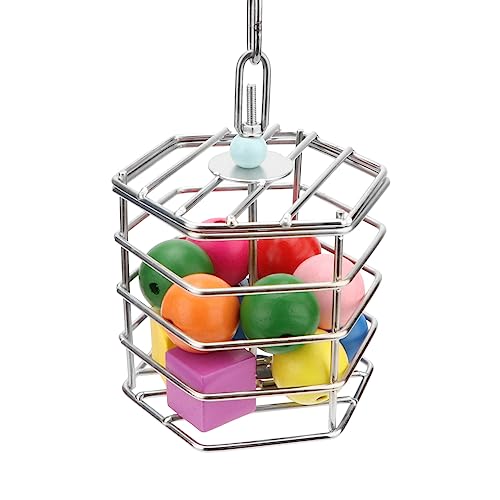 Bird Stainless Steel Foraging Feeder Parrot Hanging Feeding Box for Macaw African Grey Cockatoo Cockatiel Amazon Cage (Foraging Feeder with Blocks)