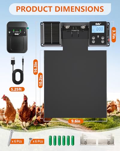 Ortis Solar Powered WiFi Automatic Chicken Coop Door - Patented Anti-Pinch Frameless Design Eliminates Jamming, Remote App & Astronomical Control, IP65 Rated for Rain & Snow