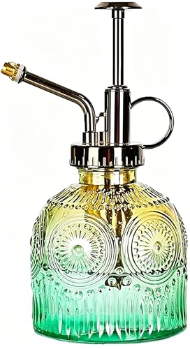 Glass Plant Mister Spray Bottle, 230ML Vintage Plant Spritzer, Succulent Watering Bottle Glass with Top Pump, Small Plants Sprayer Watering Can for Indoor Outdoor House - color: Brown Green Gradient Color Color